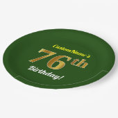 緑、フェイク金ゴールド76番目の誕生日+名前をカスタムする ペーパープレート (アングル)