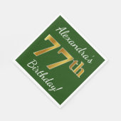 緑、フェイク金ゴールド77番目の誕生日+名前をカスタムする スタンダードランチョンナプキン (角)