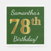緑、フェイク金ゴールド78番目の誕生日+名前をカスタムする スタンダードランチョンナプキン