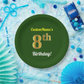 緑、フェイク金ゴールド8番目の誕生日+名前をカスタムする ペーパープレート (パーティー)