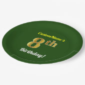 緑、フェイク金ゴールド8番目の誕生日+名前をカスタムする ペーパープレート (アングル)