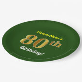緑、フェイク金ゴールド80番目の誕生日+名前をカスタムする ペーパープレート (アングル)
