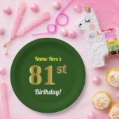 緑、フェイク金ゴールド81番目の誕生日+名前をカスタムする ペーパープレート (パーティー)
