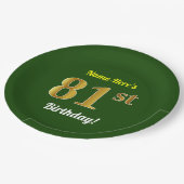 緑、フェイク金ゴールド81番目の誕生日+名前をカスタムする ペーパープレート (アングル)