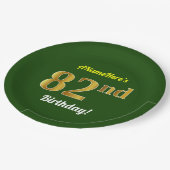 緑、フェイク金ゴールド82番目の誕生日+名前をカスタムする ペーパープレート (アングル)