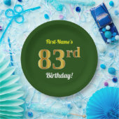 緑、フェイク金ゴールド83番目の誕生日と名前をカスタムする ペーパープレート (パーティー)