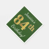 緑、フェイク金ゴールド84番目の誕生日+名前をカスタムする スタンダードランチョンナプキン (角)