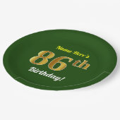 緑、フェイク金ゴールド86番目の誕生日+名前をカスタムする ペーパープレート (アングル)