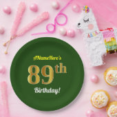緑、フェイク金ゴールド89番目の誕生日+名前をカスタムする ペーパープレート (パーティー)