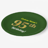 緑、フェイク金ゴールド95番目の誕生日+名前をカスタムする ペーパープレート (アングル)