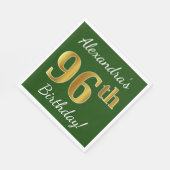 緑、フェイク金ゴールド96番目の誕生日+名前をカスタムする スタンダードランチョンナプキン (角)