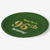 緑、フェイク金ゴールド96番目の誕生日+名前をカスタムする ペーパープレート (アングル)