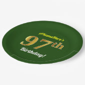 緑、フェイク金ゴールド97番目の誕生日+名前をカスタムする ペーパープレート (アングル)
