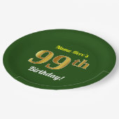 緑、フェイク金ゴールド99誕生日+名前をカスタムする ペーパープレート (アングル)