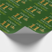 緑、フェイク金ゴールド「HAPPY 11誕生日」 ラッピングペーパー (角)