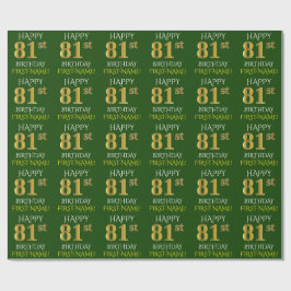緑、フェイク金ゴールド「HAPPY 81st誕生日」 ラッピングペーパー