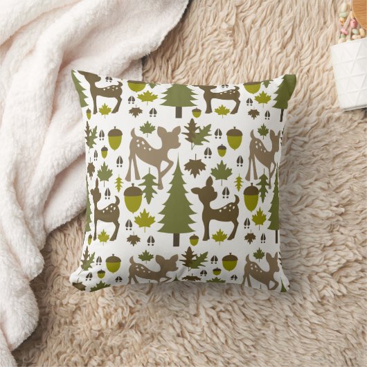 緑 + ブラウンのシカの枕 クッション (ブランケット)