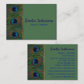 緑、ブラウンの金ゴールドの孔雀は名刺に羽をつけます 名刺 (正面/裏面)