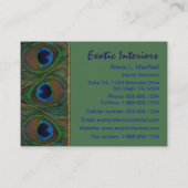 緑、ブラウンの金ゴールドの孔雀は名刺に羽をつけます 名刺 (裏面)