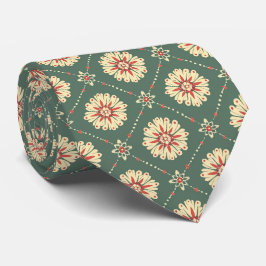 緑（ベージュの花パターン） ネクタイ