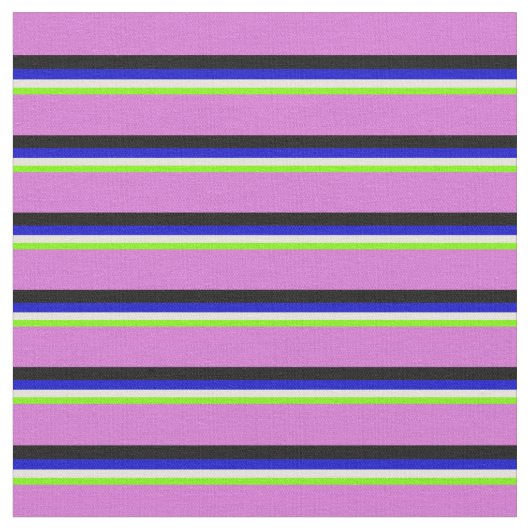 緑、ベージュ、青、黒、蘭の色の線 ファブリック (クローズアップ)