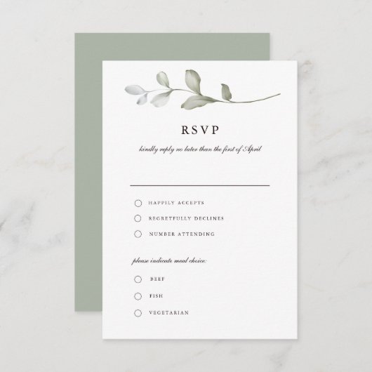 緑 |ボタニカルウォーター色RSVPカード 招待状 (正面/裏面)