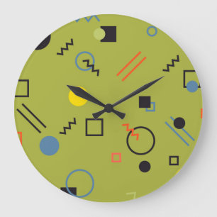緑、モダン、カッコいい、トレンディー、都市、メンフィスのパターン ラージ壁時計