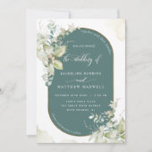 緑、ユーカリ楕円アーチ、緑結婚色 招待状 (正面)