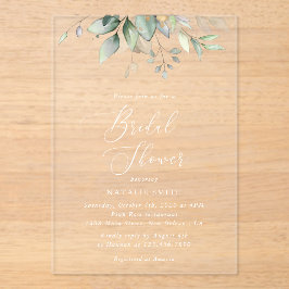 緑，ユーカリ葉ス，ボホ，ブライダルシャワー アクリル招待状