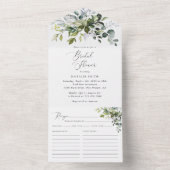 緑，ユーカリ葉ス，ボホ，ブライダルシャワー オールインワン招待状 (内側)