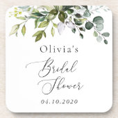 緑，ユーカリ葉ス，ボホ，ブライダルシャワー コースター (正面)