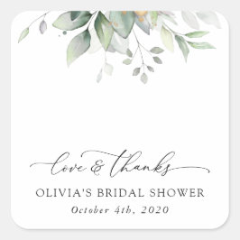 緑，ユーカリ葉ス，ボホ，ブライダルシャワー スクエアシール