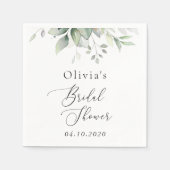 緑，ユーカリ葉ス，ボホ，ブライダルシャワー スタンダードカクテルナプキン (正面)