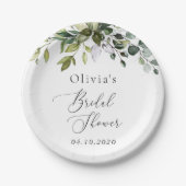 緑，ユーカリ葉ス，ボホ，ブライダルシャワー ペーパープレート (正面)