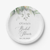 緑，ユーカリ葉ス，ボホ，ブライダルシャワー ペーパープレート (正面)