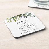 緑，ユーカリ葉ス，ボホ，誕生日 コースター (左側)