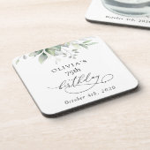 緑，ユーカリ葉ス，ボホ，誕生日 コースター (左側)