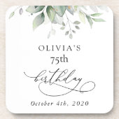 緑，ユーカリ葉ス，ボホ，誕生日 コースター (正面)