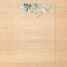 緑,ユーカリ葉ス,ボホ, Sweet 16 アクリル招待状