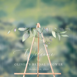 緑，ユーカリ葉，ボホ，ブライダル歓迎 アクリルサイン