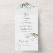緑、ユーカリ葉、ボホ、ベイビーシャワー オールインワン招待状 (内側)