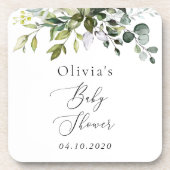 緑、ユーカリ葉、ボホ、ベイビーシャワー コースター (正面)