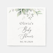 緑、ユーカリ葉、ボホ、ベイビーシャワー スタンダードカクテルナプキン (正面)