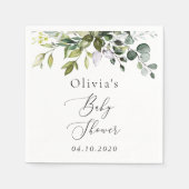 緑、ユーカリ葉、ボホ、ベイビーシャワー スタンダードカクテルナプキン (正面)