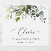 緑、ユーカリ葉、ボホ、ベイビーシャワー スパークリングワインラベル (シングルラベル)