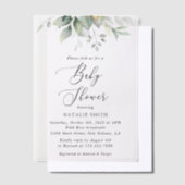 緑、ユーカリ葉、ボホ、ベイビーシャワー ベラム紙招待状 (オフセット)