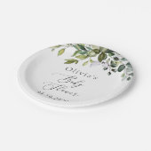 緑、ユーカリ葉、ボホ、ベイビーシャワー ペーパープレート (アングル)