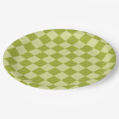 緑+ライム市松模様にパーティー紙プレート ペーパープレート (アングル)