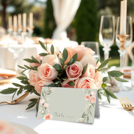 緑、ロマンチックなバラリース折り畳み座席表 プレイスカード