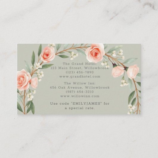 緑、ロマンチックなバラリース エンクロージャーカード (裏面)